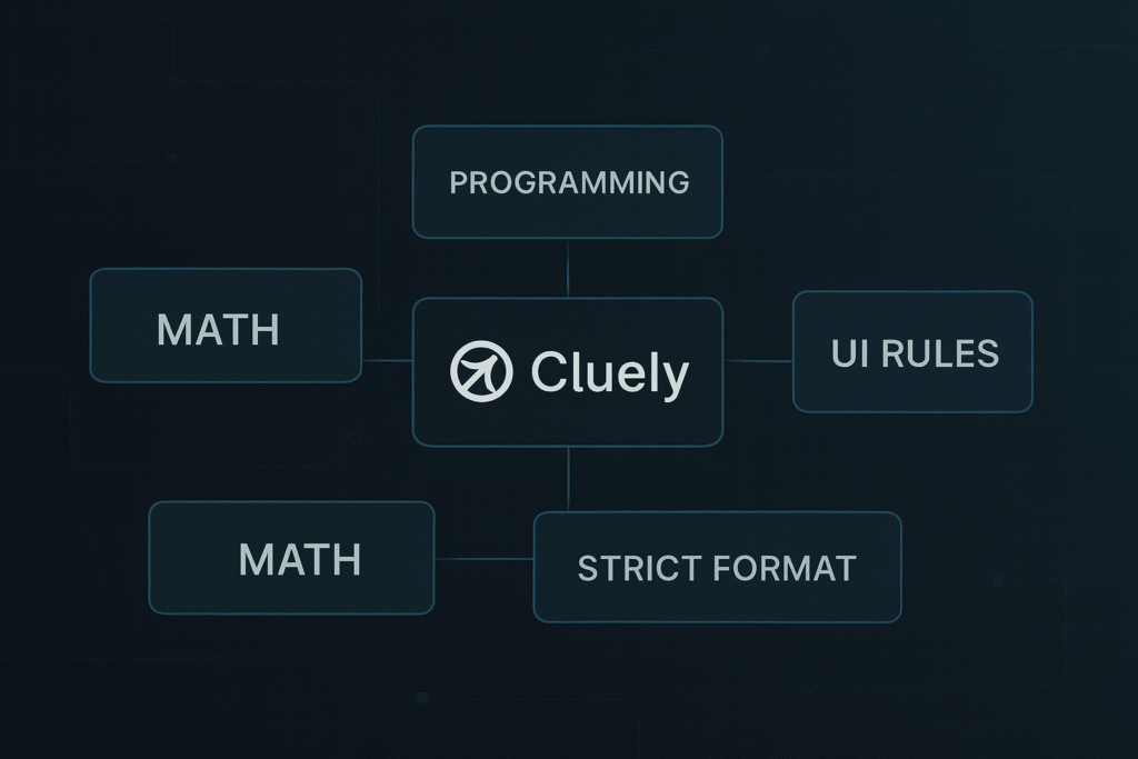 Esquema del system prompt de Cluely: comportamiento técnico, reglas rígidas y comparación con otros LLMs