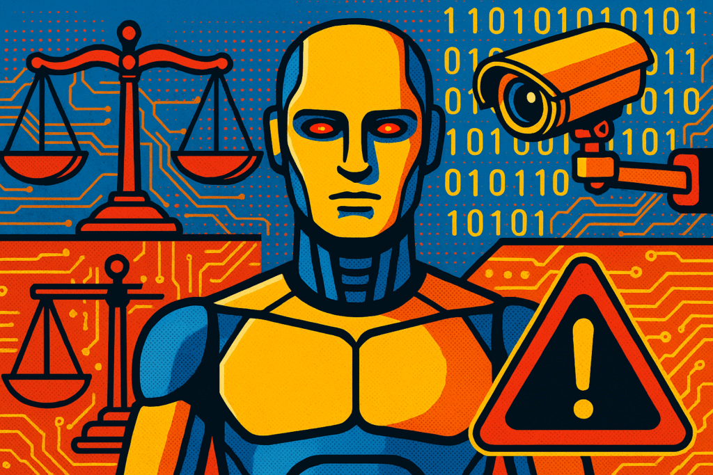 Representación de los riesgos éticos y amenazas de la inteligencia artificial moderna