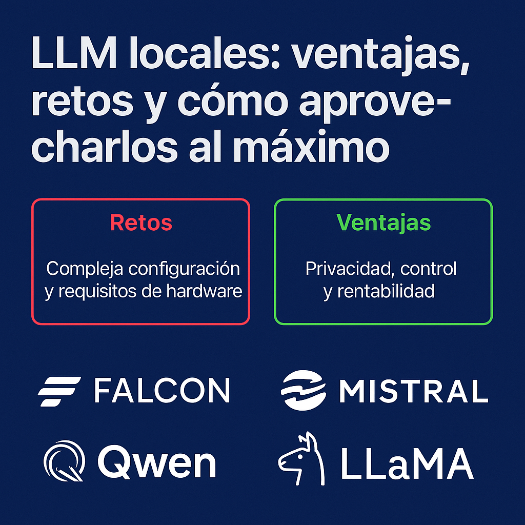 Infografía con las ventajas y retos de implementar un modelo de lenguaje local