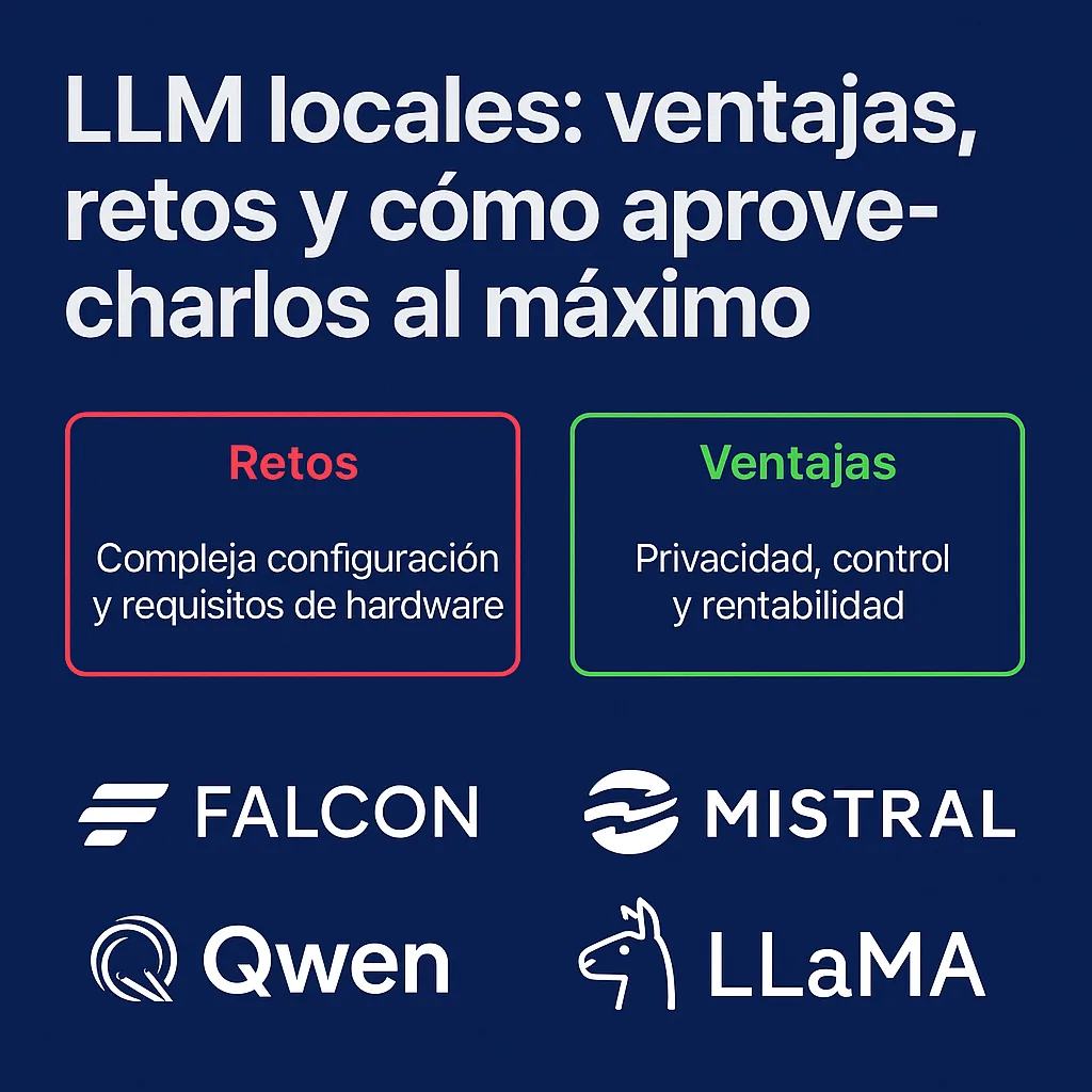 Infografía con las ventajas y retos de implementar un modelo de lenguaje local