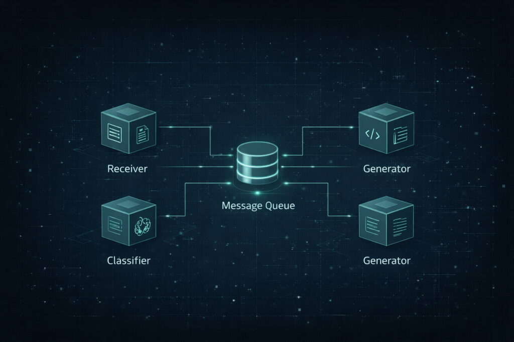 Diagrama arquitectónico modular para escalabilidad de flujos de IA