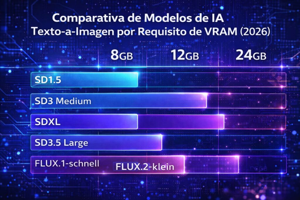 Gráfico comparativo de modelos IA texto a imagen según consumo de VRAM en GPU