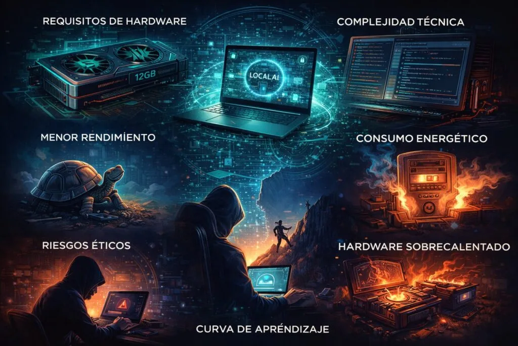 Ilustración conceptual sobre los desafíos y límites de la inteligencia artificial local