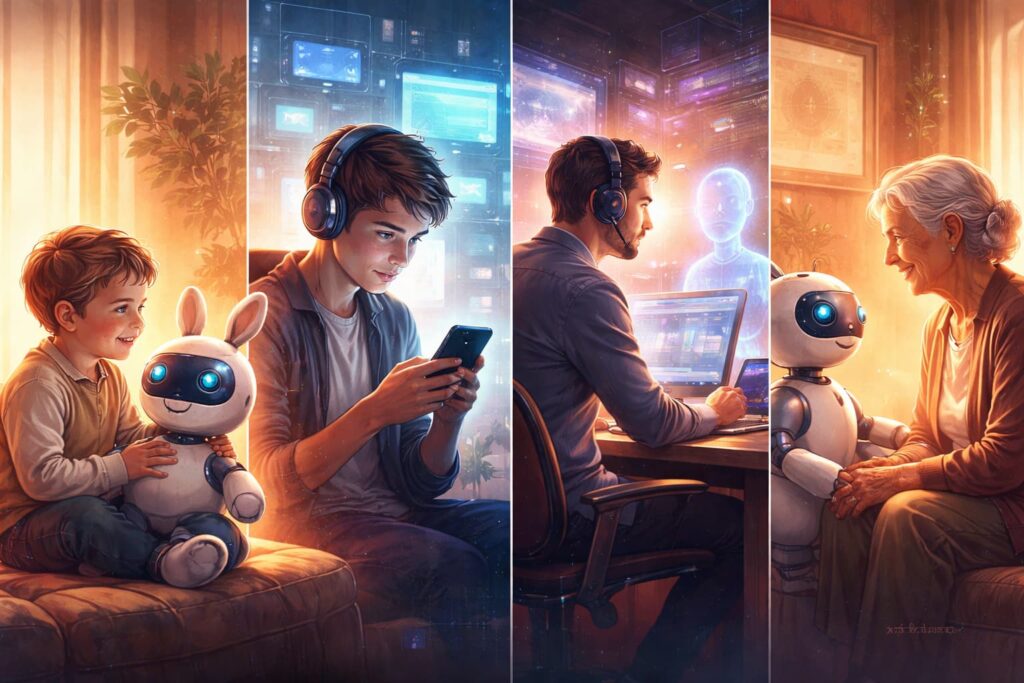 Relación entre humanos y máquinas inteligentes en distintas etapas de la vida